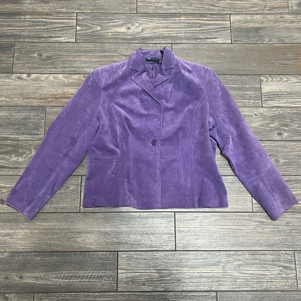 Vintage 90’s Relativity Purple Suede Blazer Jacket Size LP Large Petite Leather - Picture 5 of 16